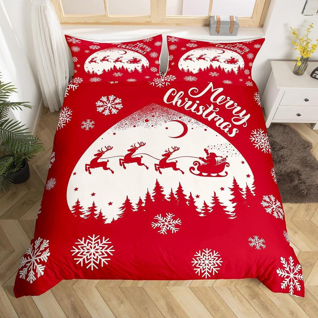 Comforter Snowman Bedding Set 3 Piece Happy New Year Xmas Queen Winter Themed Comforter Merry Christmas