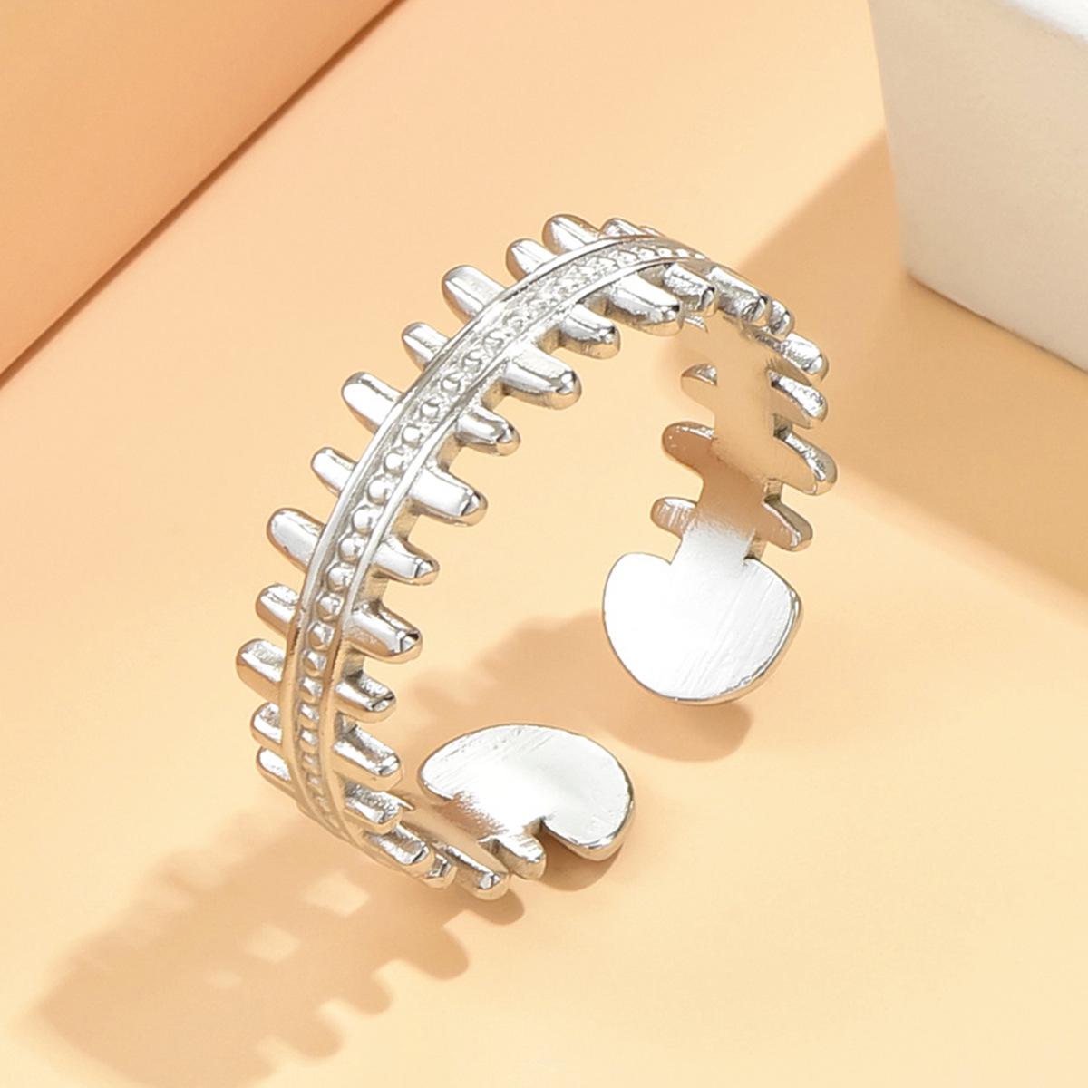 Elegant Adjustable Titanium Steel Fish Bone Ring, Stainless and Hollow Design for Women