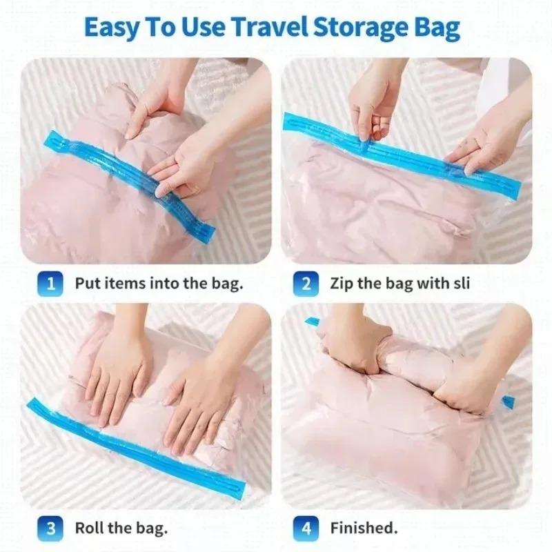 Reusable Travel Roll-Up Vacuum Storage Bag for Clothes Travel Packing Space Saver Bags for Suitcases & Home Organization