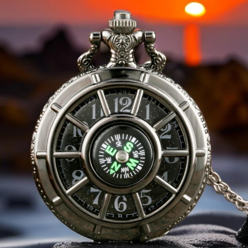 Compass Hollow Pocket Watch with Starry