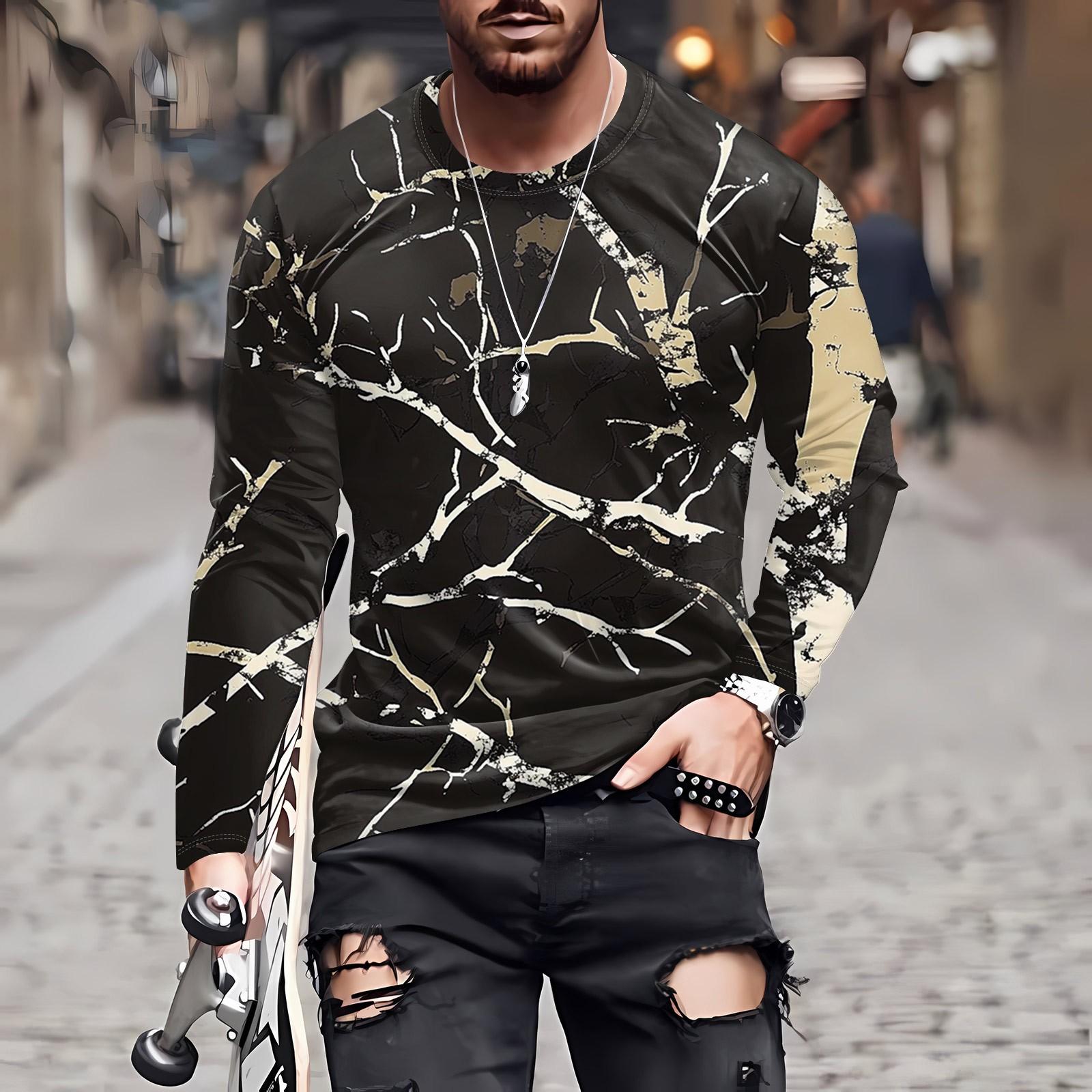 

Муж. Футболка Круглый вырез Одежда Одежда На открытом воздухе Длинный рукав С принтом Модельер Винтаж XXXXL чёрный