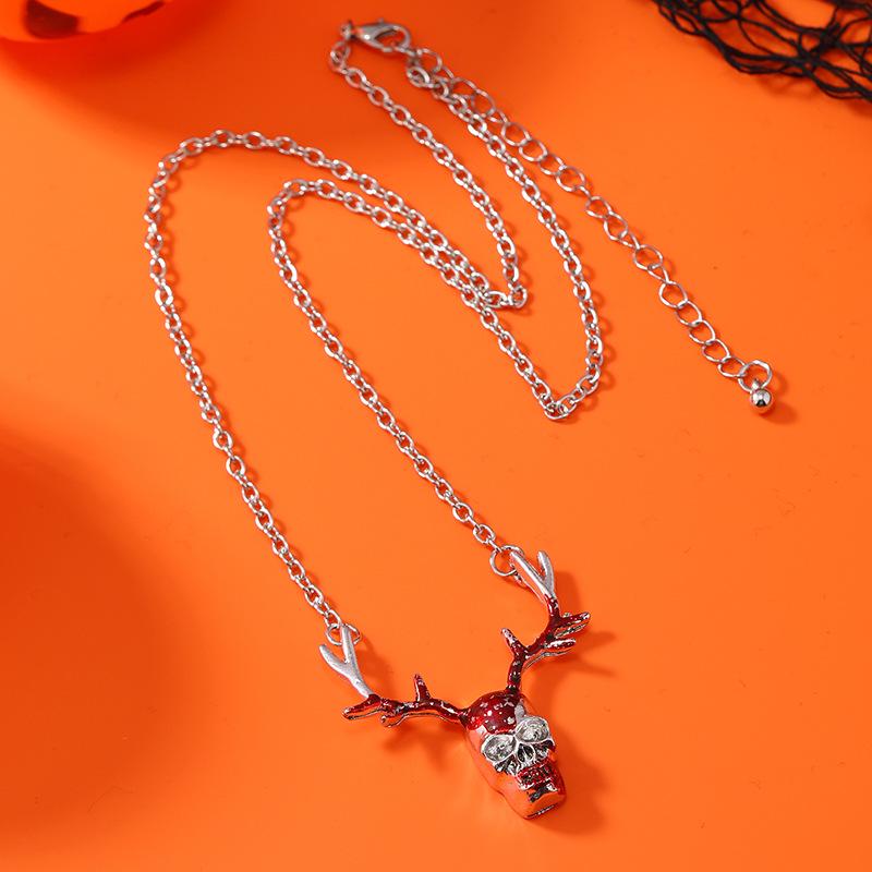 2023 Retro Skull Antlers Cross Chain Necklace for Women - Niche Halloween Design