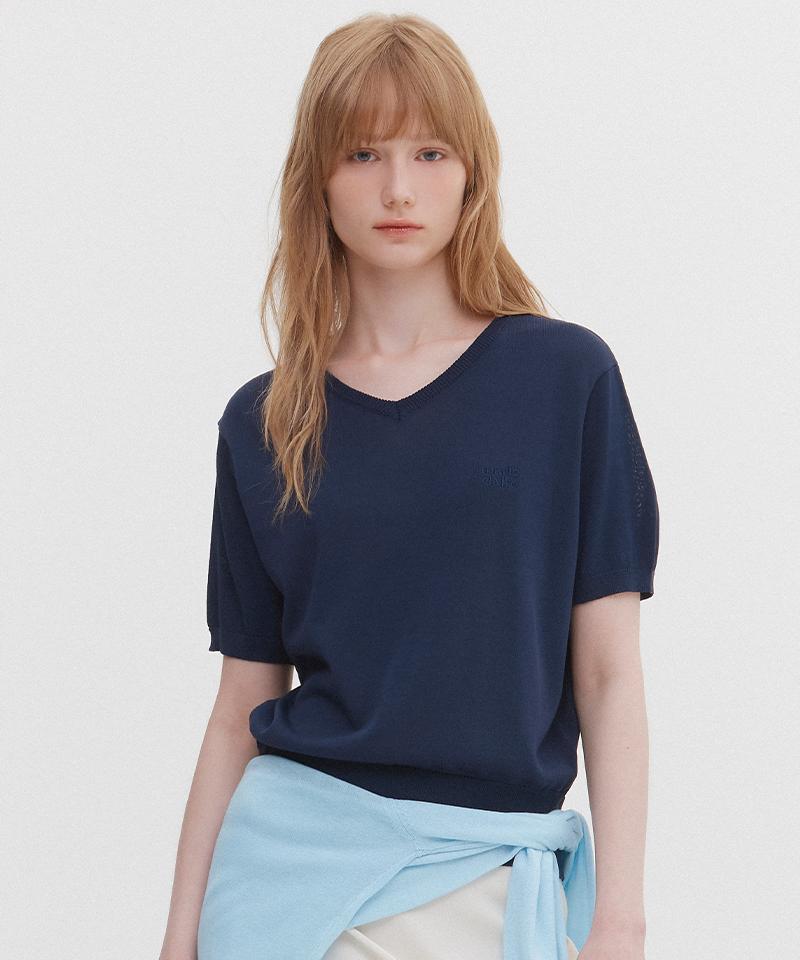 MARIE CLAIRE Basic Logo V-Neck Short Sleeve Knit (Magbkn05Mny)