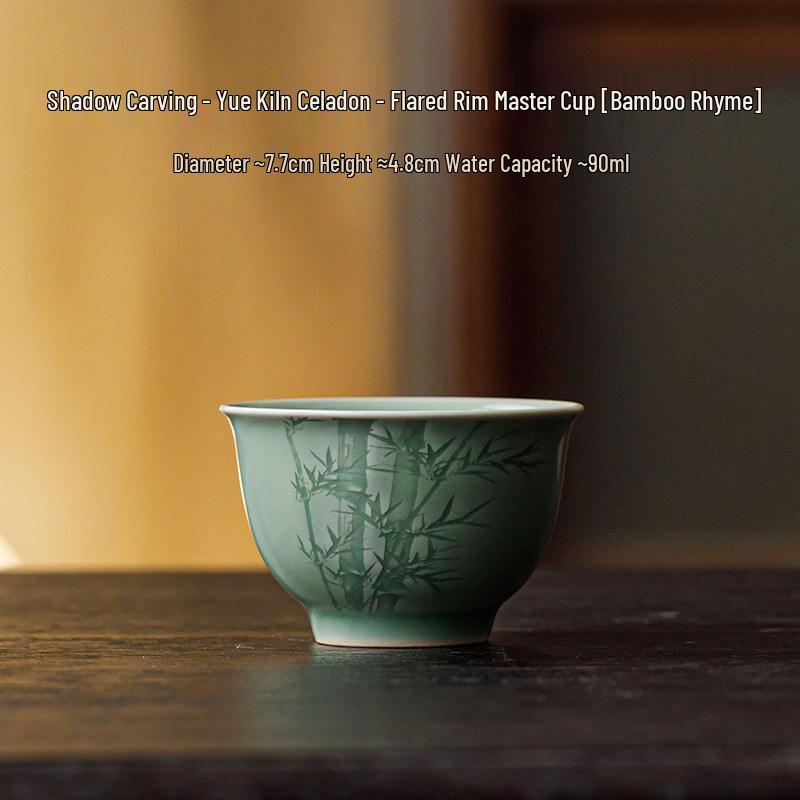 Guanlan Yue Celadon  Hundred Blessings  Teacup: Shadow Carving Ceramic Tea Tasting Cup No Specific Size