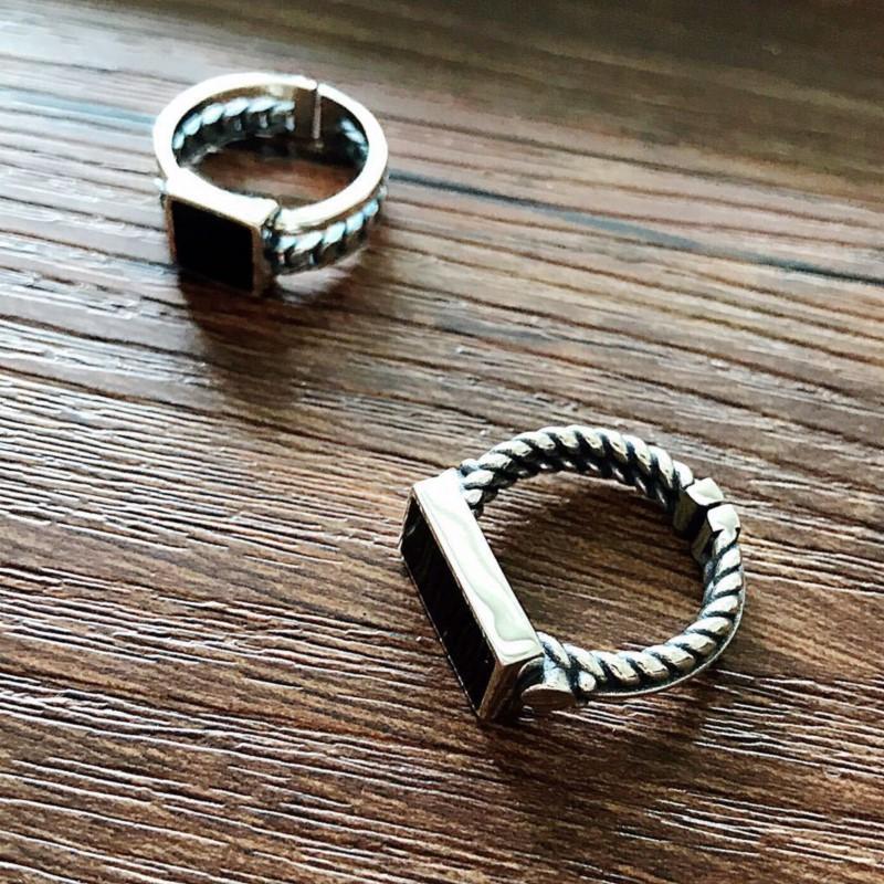 PANJBJ 925 Sterling Silve Geometry Drip Glaze Ring for Women Punk Punk Chain Retro Versatile Jewelry Gift Dropshipping