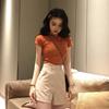 Women's Crew Neck Short Sleeve Basic T Shirts Slim Fit Solid Color Casual Tops