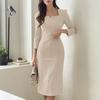 ZANZEA Women Square Collar Casual 3/4 Sleeve Slim Sheath Dress