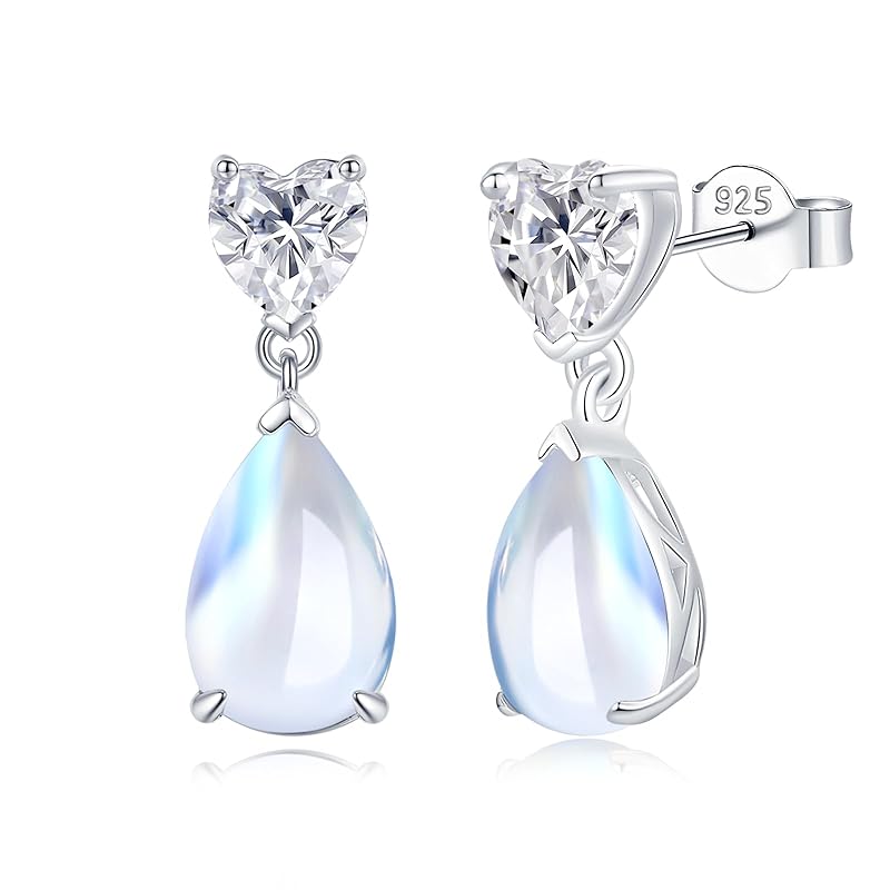 

[FANCIME] birthstone earrings ladies June moonstone drop heart motif zirconia silver S925 amulet stone accessories Christmas birthday present gift