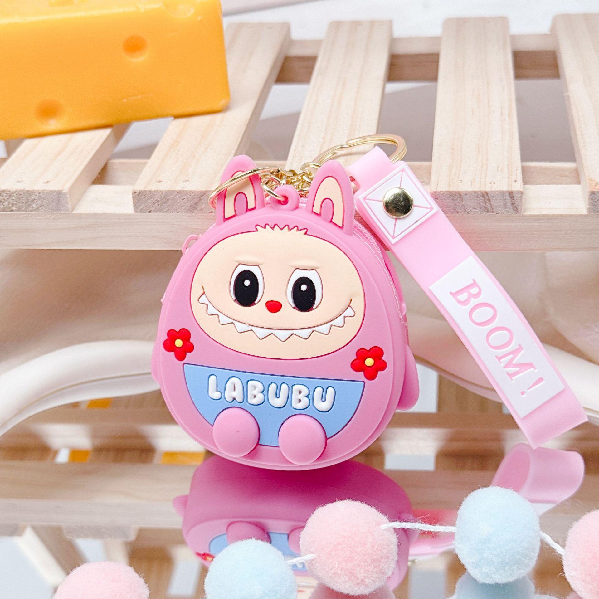 

Labubu keychain toy bag, silicone doll, cute cartoon coin purse