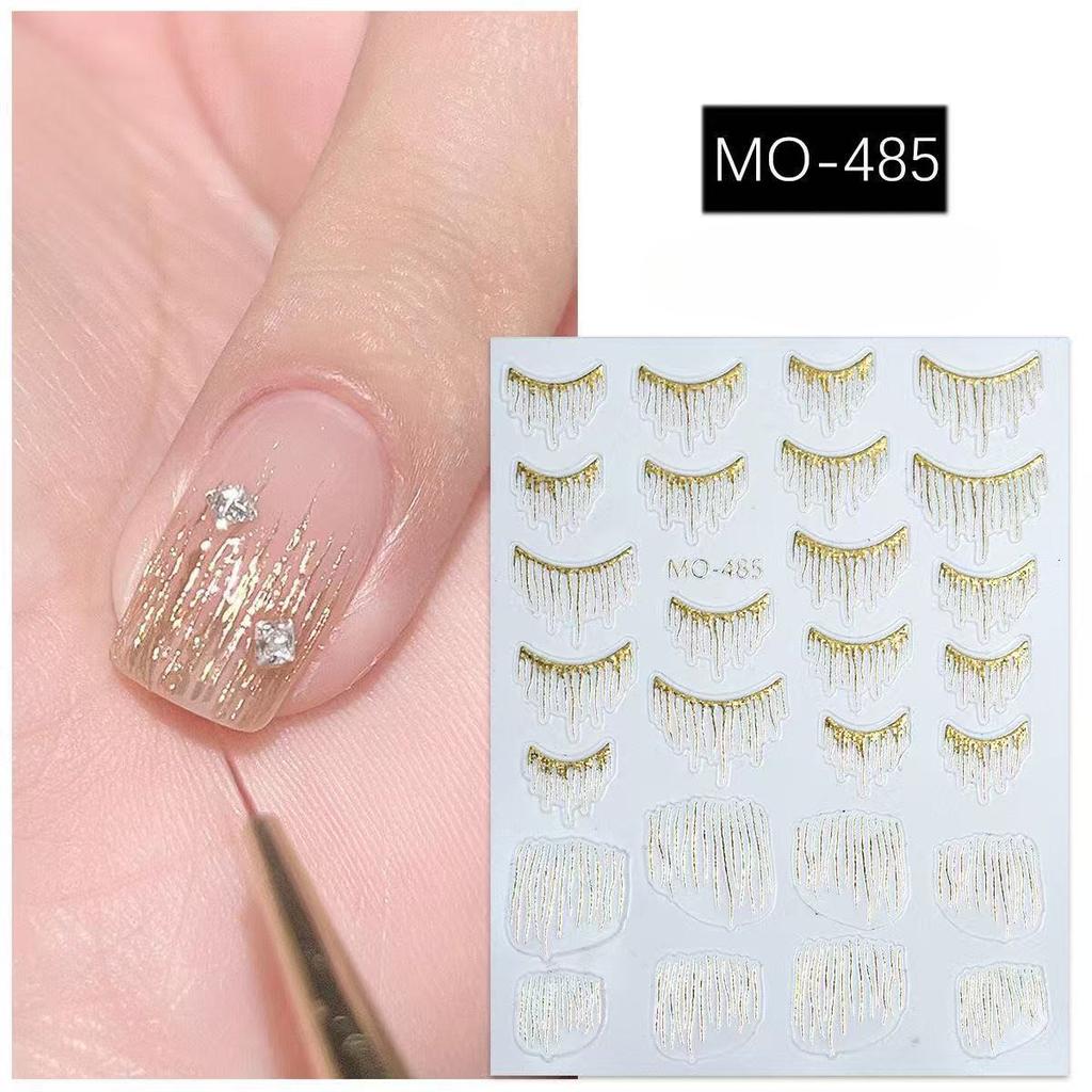 New Tassel Nail Art Sticker Quicksand French Pure Long Pointed Nail Art Sticker Laser Gold and Silver Embossed Nail Sticker
