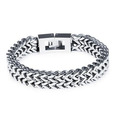 Men's White Modern Fashion Square Steel Bracelet - White Ring Chain Bracelet, Silver Bracelet, Leather Bracelet