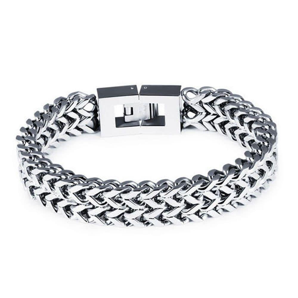 

Men s White Modern Fashion Square Steel Bracelet - White Ring Chain Bracelet, Silver Bracelet, Leather Bracelet