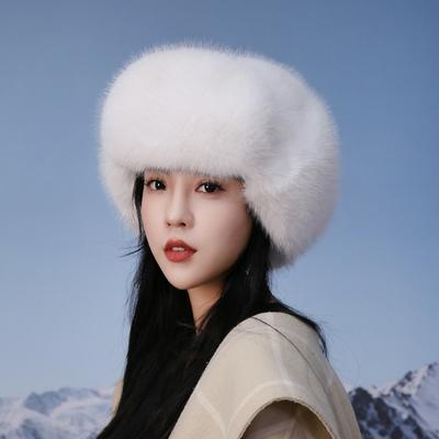 Full-haired Women's Thickened Warm Windproof Hat Imitation Fur Fox Hair Snow Hat Ear Protection Hat Men's Winter