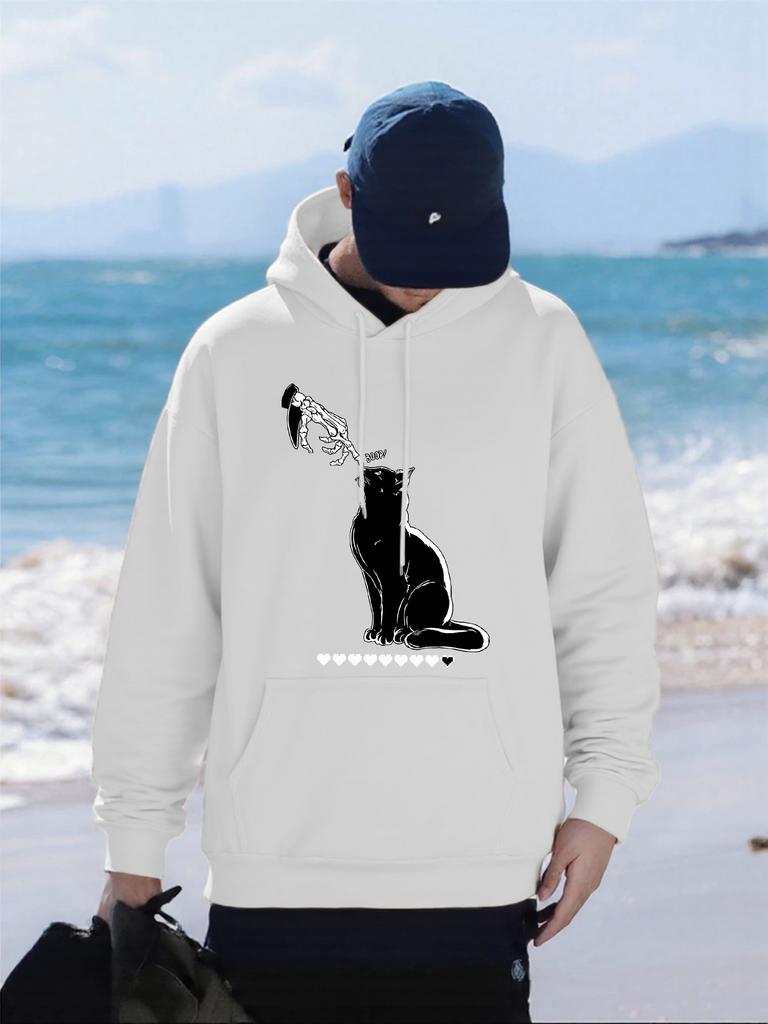 Boop Heart Cat Printing Hoodies Mens Oversized Comfortable Male Pullover All-Match Casual Hoody Pocket Fleece Streetwear