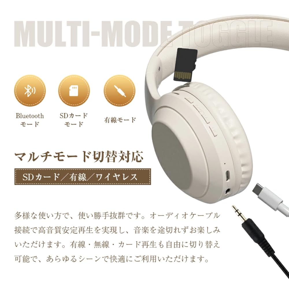 Bluetooth 6.1 Wireless Headphones, 23 Hours of Playback, Multi-Point Support, Ultra-Lightweight (188g), Foldable, with MicroSD Card Compatible, ENC