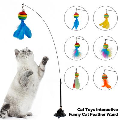 Cat Interactive Toy Funny Feather Ball Teaser Wand Toy with Bell Cat Stick Toy for Kitten Playing Teaser Wand Toy Cat Supplies