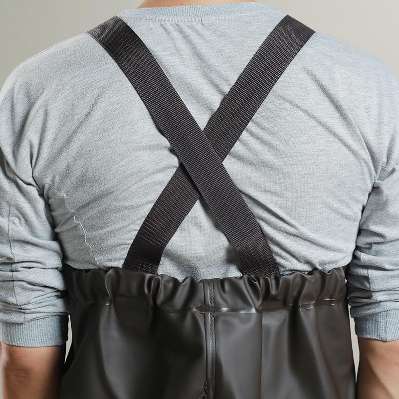 Men's High-End Thickened Wading Suit: Half-Body Waders with Integrated Rain Pants and Water Shoes for Fishing.