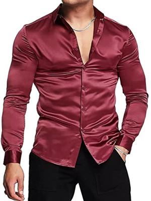 Autumn 2022 Men's Shiny Solid Color Party Shirt - European & American Fashion Bestseller