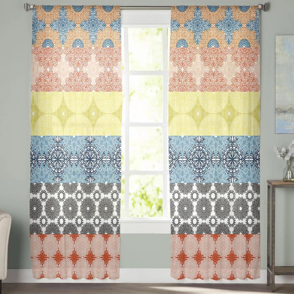 Böhmischer Ethno-Stil Tüll-Fenstervorhang, durchsichtige Volants, Vorhänge für Wohnzimmer, Heimdekoration, Drape-Panel