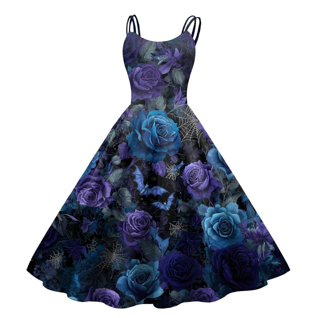 Women's Halloween Print Sexy Off-The-Shoulder Punk Vintage Dress