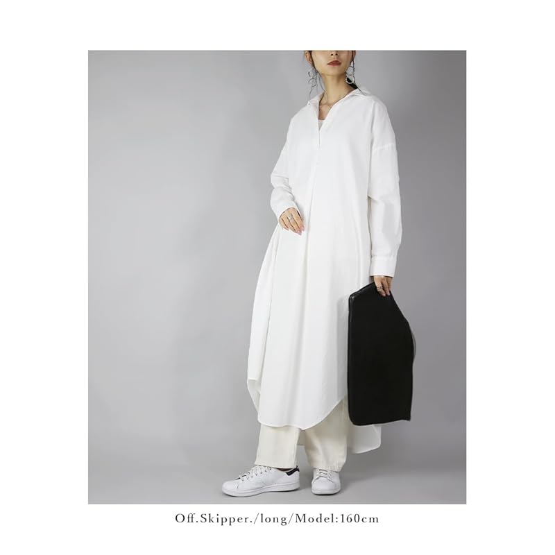 [And It] 4type long sleeve shirt dress 100% cotton ladies wide body shape cover Haori L Off/Skipper A/long