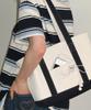 Ronron Daily Contrast Canvas Tote Bag Cream Navy