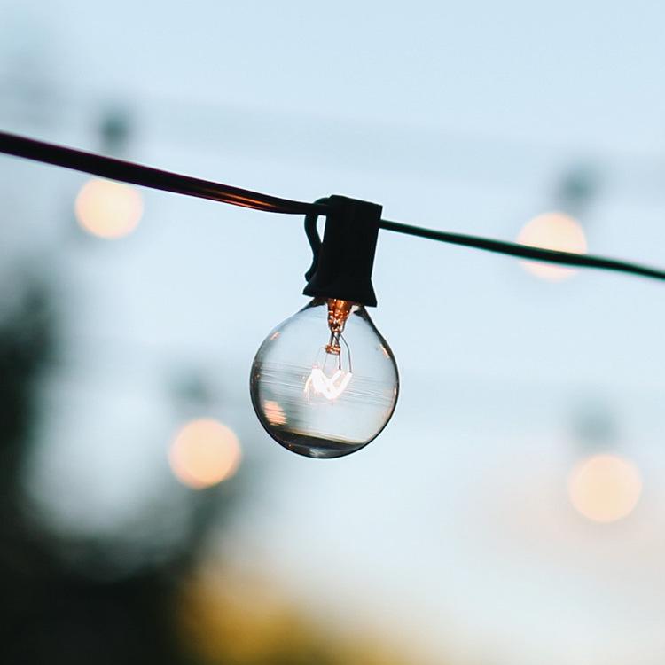 G40 String Lights with 25 Tungsten Filament Bulbs - Plug-In, Energy-Saving, LED, European/American/British Standard, Ideal for Courtyard Use.