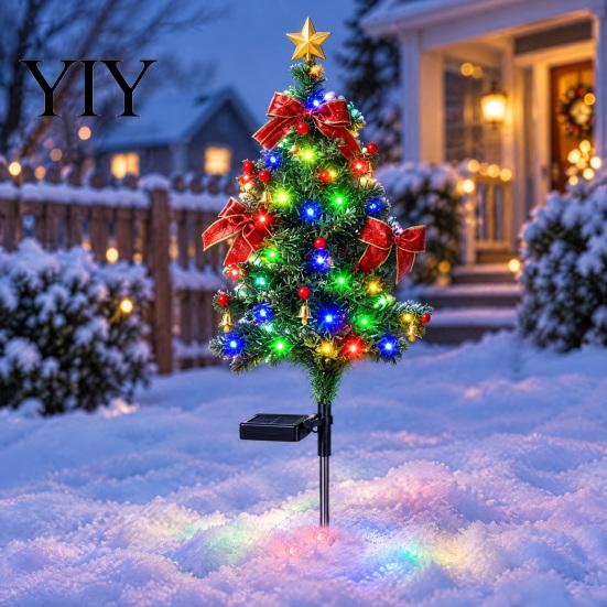 Energy Efficient Solar Yard Decor Powered Christmas Tree Lights, Outdoor Waterproof LED Artificial Tree, Winter Festive Patio Lighting 8 Modes