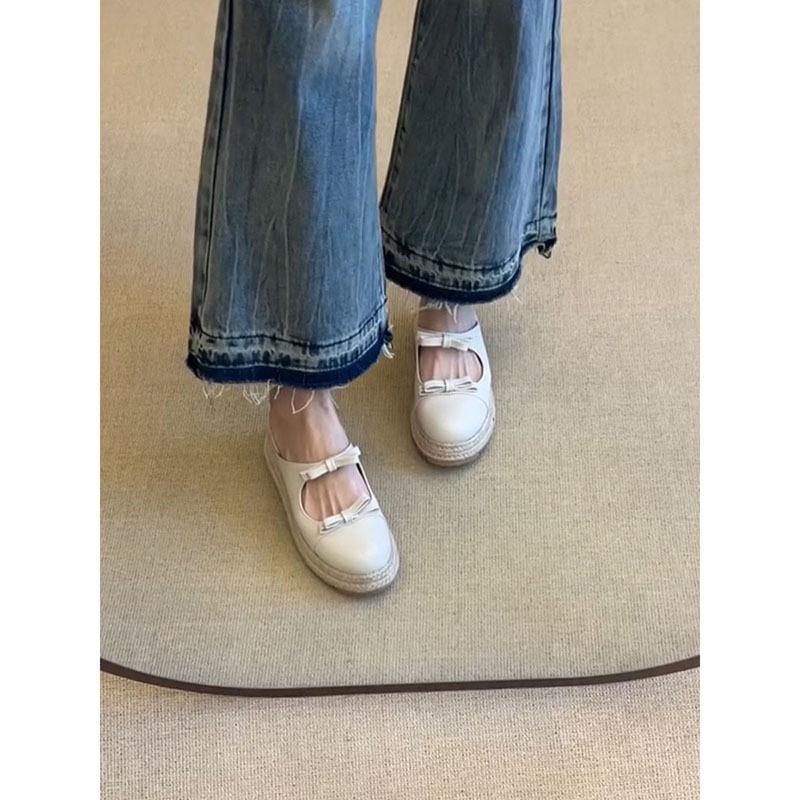 Sheepskin bow thick-soled heightening bag head half slippers women's summer wear casual versatile light mouth one-pedal single shoes