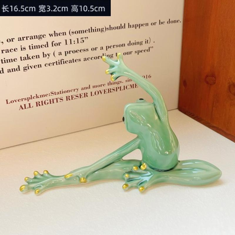 Creative Ceramic Yoga Frog Tea Pet Decorations, Home Accessories Living Room Wine Cabinet Desktop Study Decoration, 1Pc