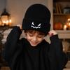 Unisex Halloween Pumpkin Knit Hat with Embroidered Devil, Fall Winter Novelty