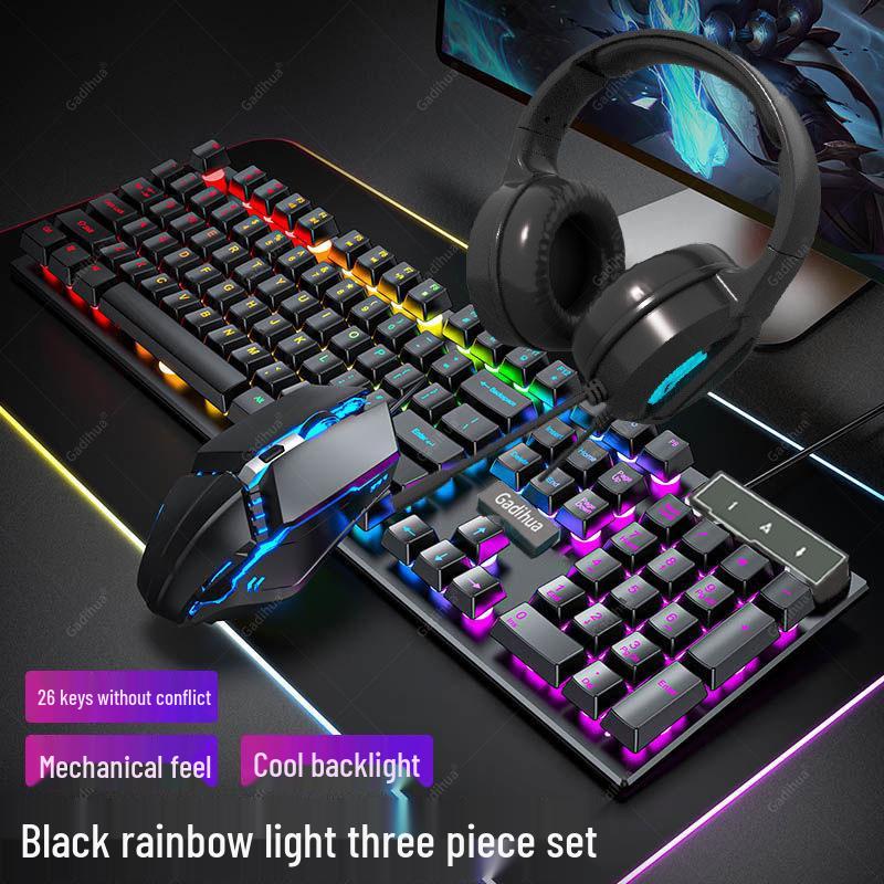 Silent Mechanical-Feel Wired Keyboard & Mouse Gaming Set (3-Piece, Universal for Computers & Laptops)