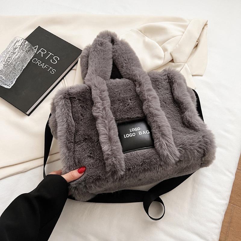New 2023 Autumn Winter Fashion Plush Tote Bag For Women Large Size Street Style Crossbody Handbag