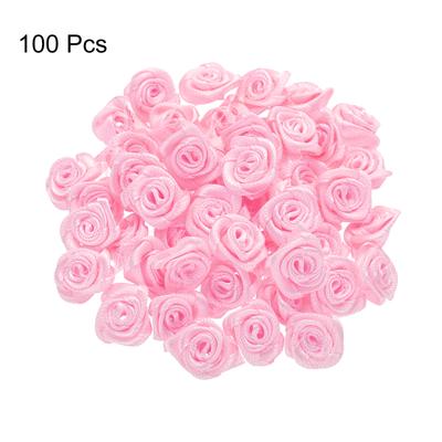 100 Peças 1,5cm Mini Rosas de Fita de Cetim Flor Roseta Enrolada Feita à Mão para Acessórios de Artesanato DIY Costura Decoração de Embalagem