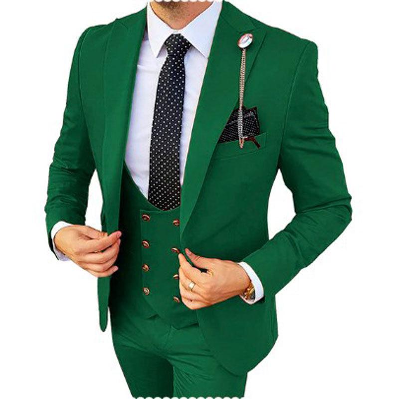 3ks pánské slim fit obleky Vícebarevná vesta a kalhoty, plesové obleky pro muže