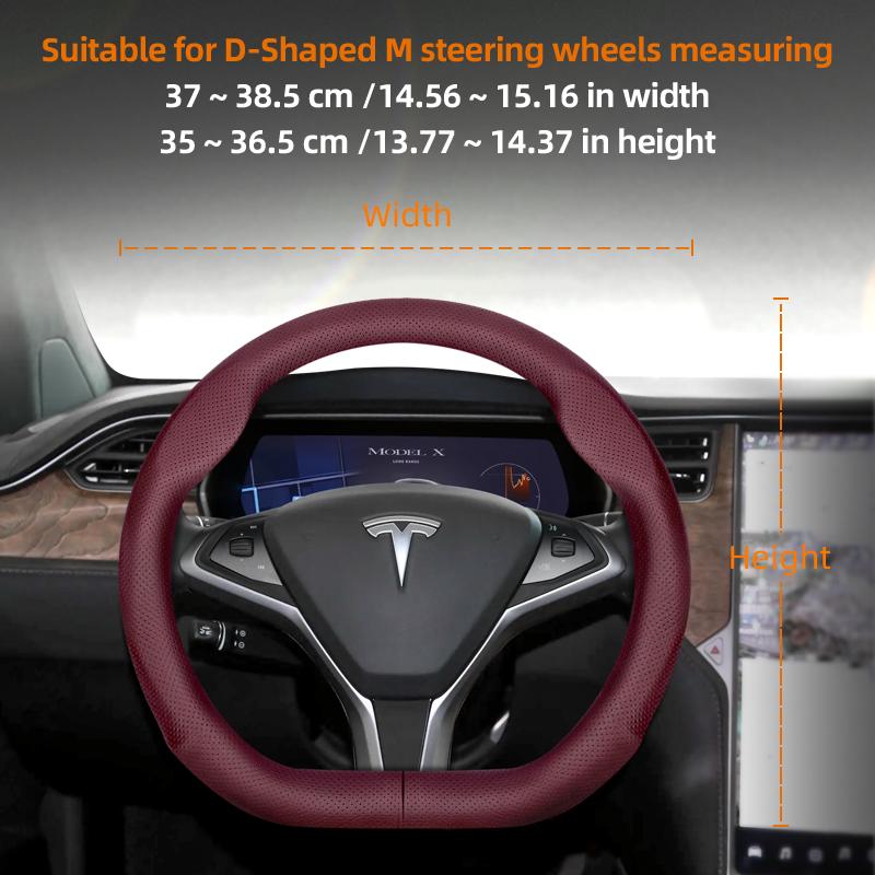 Geeignet für Tesla Ultra-Dünne Atmungsaktive Lederlenkradabdeckung Geeignet für Model 3 Y X S 2024