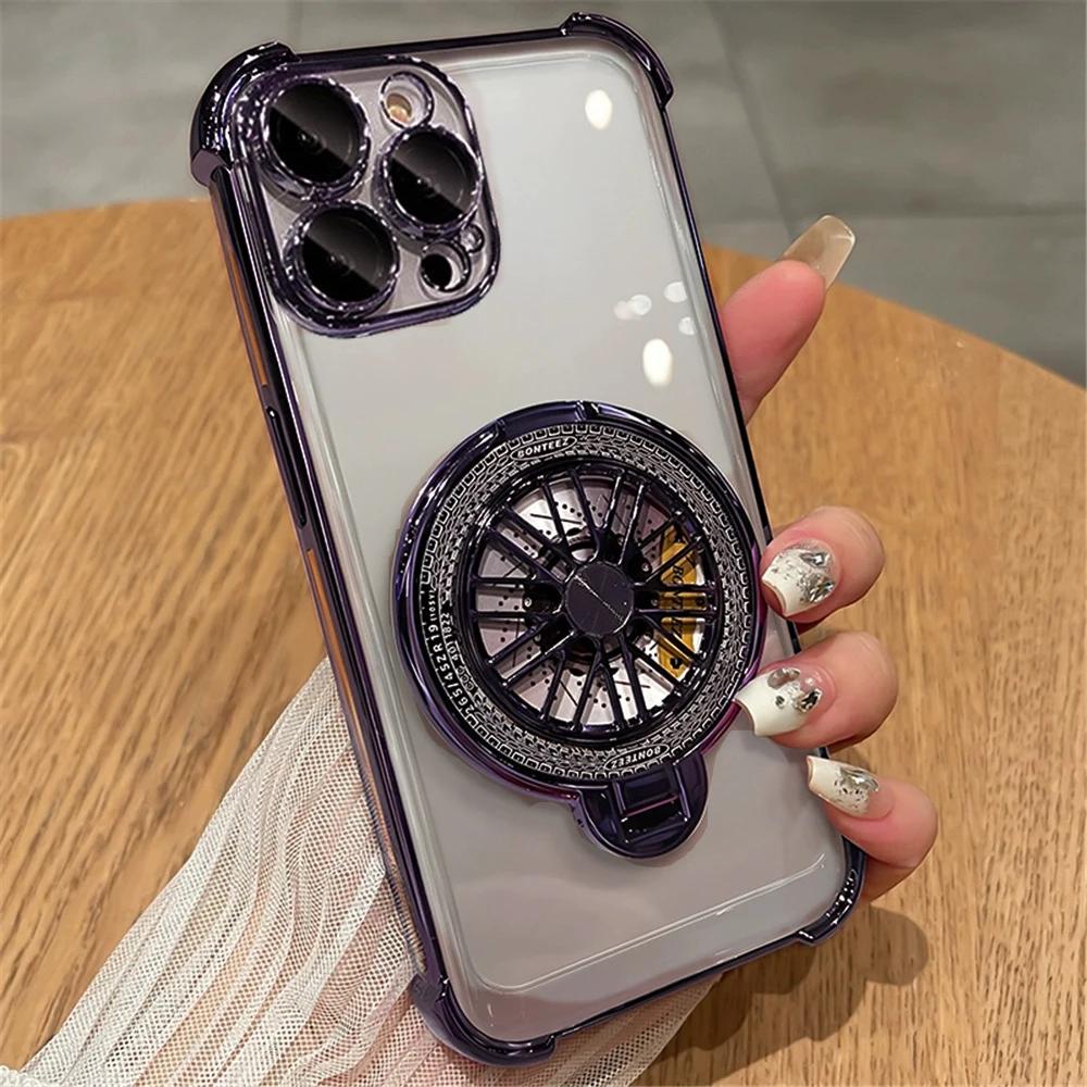 FLYKYLIN Luxury Magnetic Rotating Gyroscopic Bracket Phone Case For Huawei Mate 60 50 40 30 Pro Plating Clear Bumper Cover