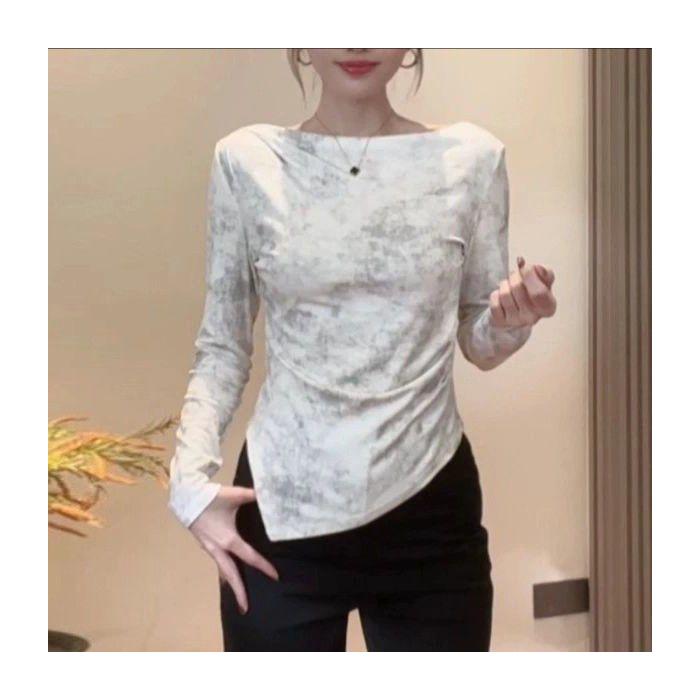 Autumn Tie-Dye Long Sleeve Slimming Women's Top | Flattering Base Layer Shirt