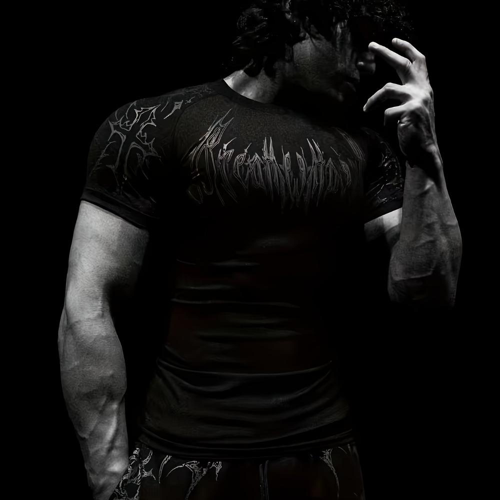 Herren Sport Kurzarm Fitnessshirt, Atmungsaktives Kurzarm Top, Körperbetontes Design, Tägliches Fitness M black