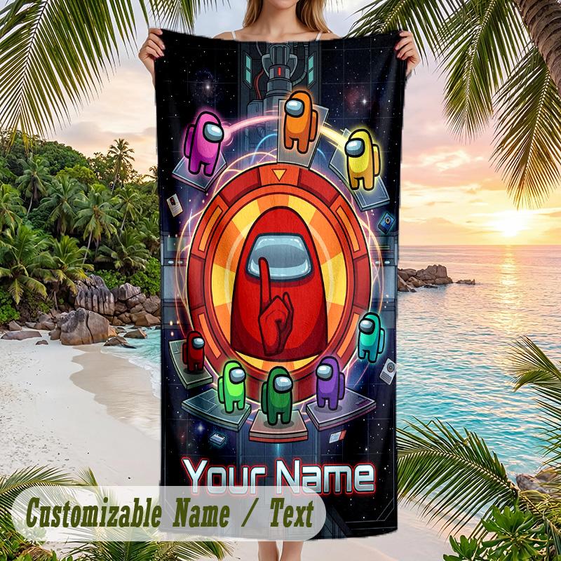 Among Us Beach Towel, Personalized Custom Text, Quick Dry Soft Large Towel For Swimming Pool Travel