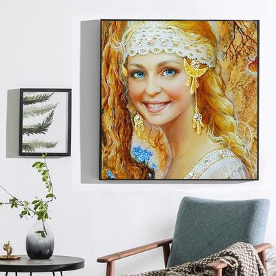 Cross Stitch DIY Diamond Embroidery Golden Hair Girl Full Round Diamond Painting Mosaic Home Decor