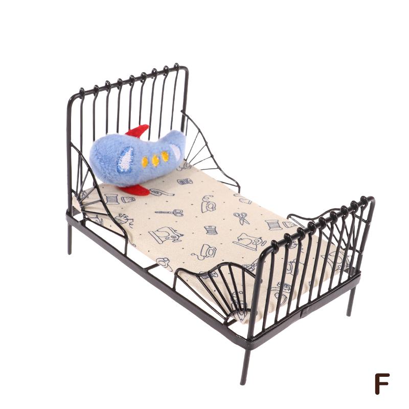 1:12 Dollhouse Mini European Iron Bed Cradle Bed Cushion Mattress Bedroom Decor