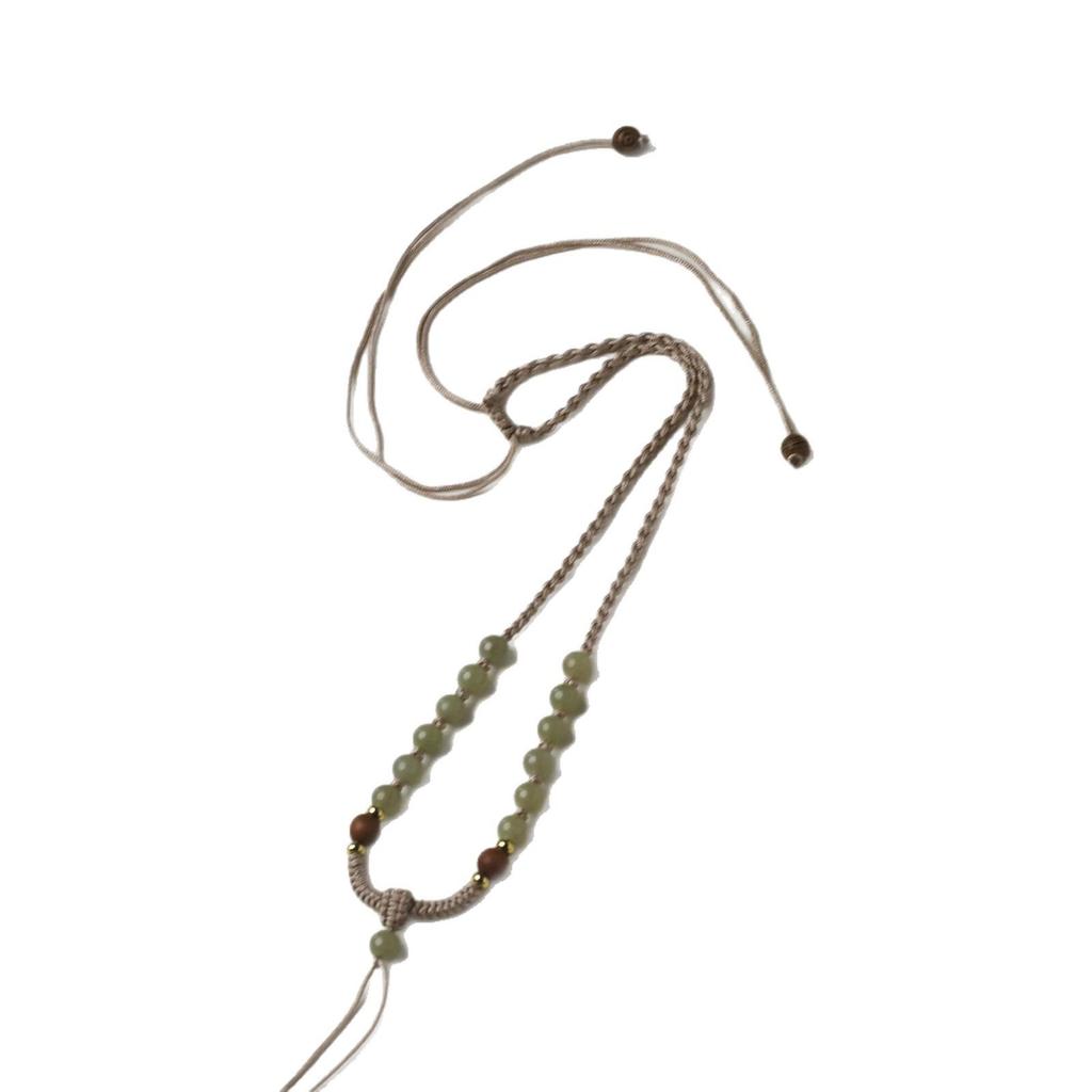 Unisex Thin Hetian Jade Peace Buckle Pendant Necklace with Red Rope