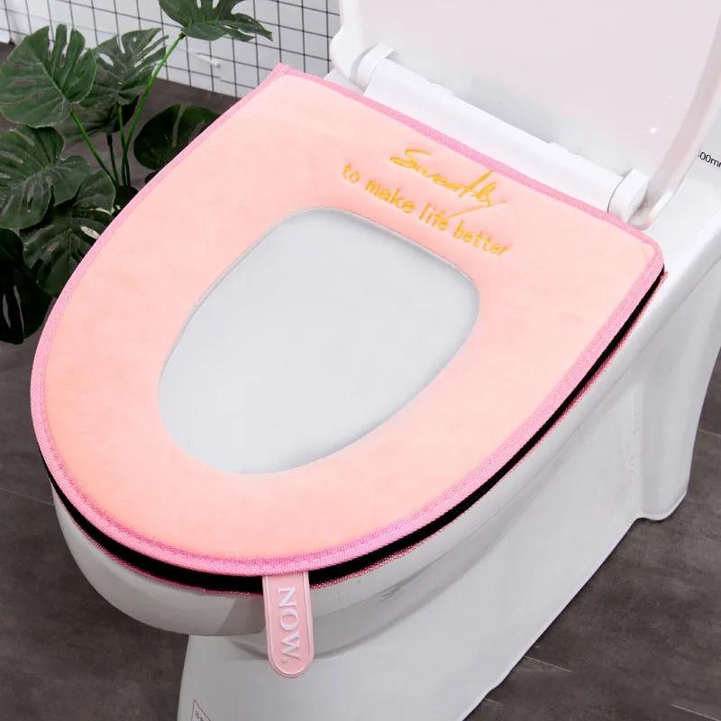 1Pc Winter Warm Toilet Seat Cover Closestool Mat Washable Bathroom Accessories Knitting Pure Color Soft O-shape Pad Bidet Cover