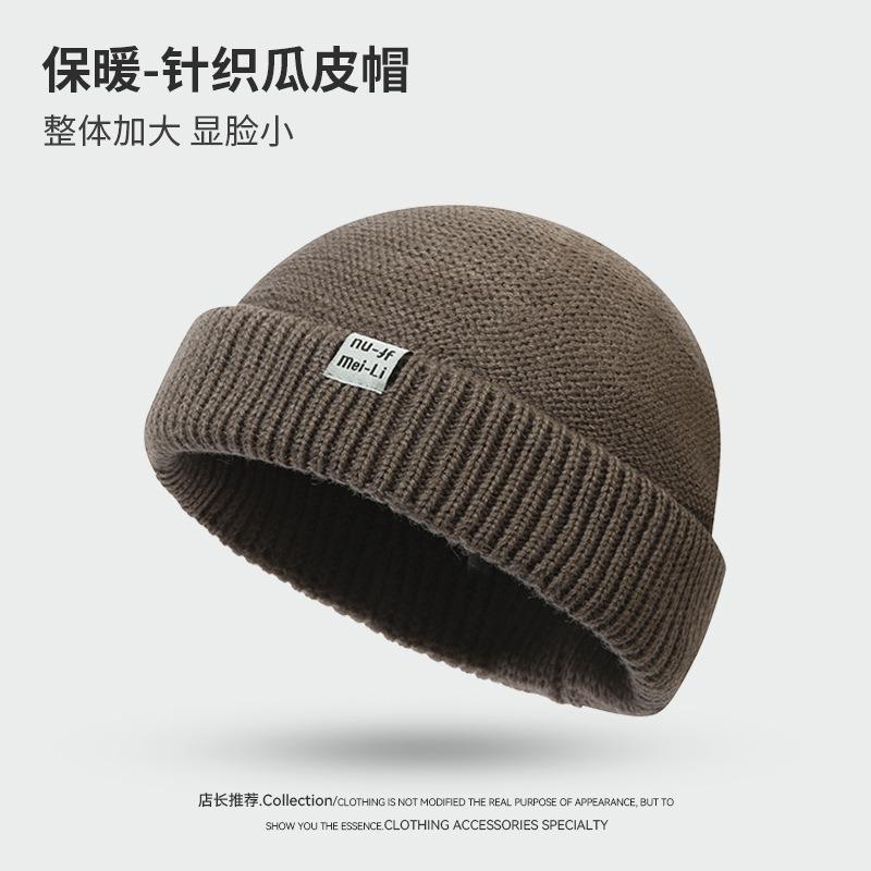 Fashion Versatile Solid Color Cold-proof Melon Skin Knitted Hat Warm Men Yuppie Hip-hop Cold Hat Tide