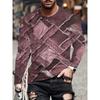 T-shirt da uomo a maniche lunghe, patchwork, a quadri, color block, stampa 3D, magliette casual larghe, top da strada, maniche corte