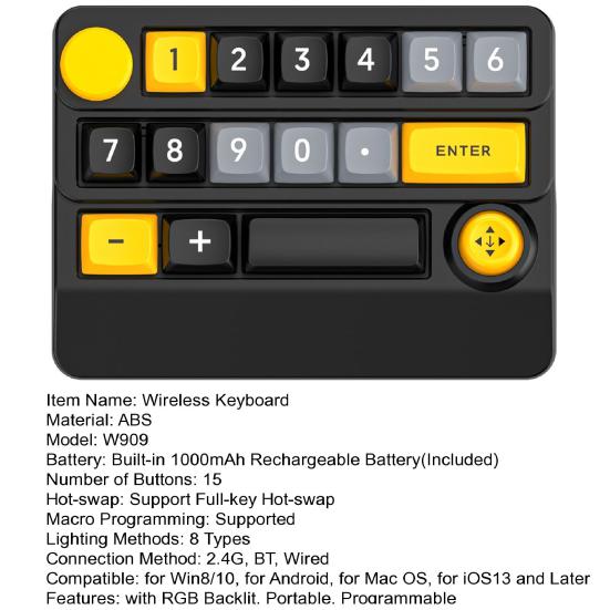 3 Modes Mini Wireless Keyboard with RGB Backlit Macro Programmable 15 Key Hot-swap DIY