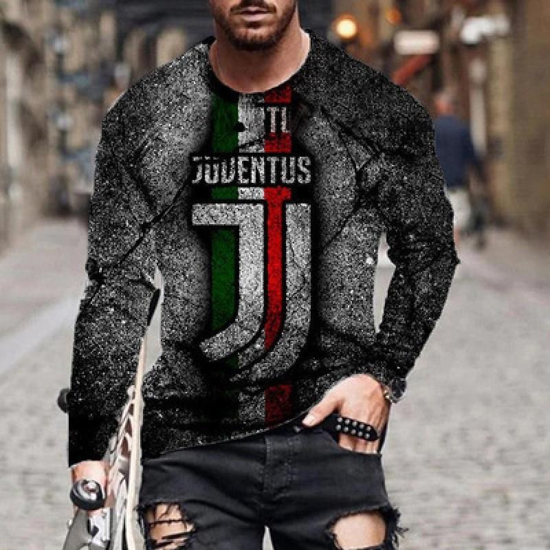 Round Neck 3D Creativity Printed Top Casual Long Sleeved Men's T-shirts - Soft Medium Stretch Polyester Fabric Spring and Autumn Relaxed Fit Clothing