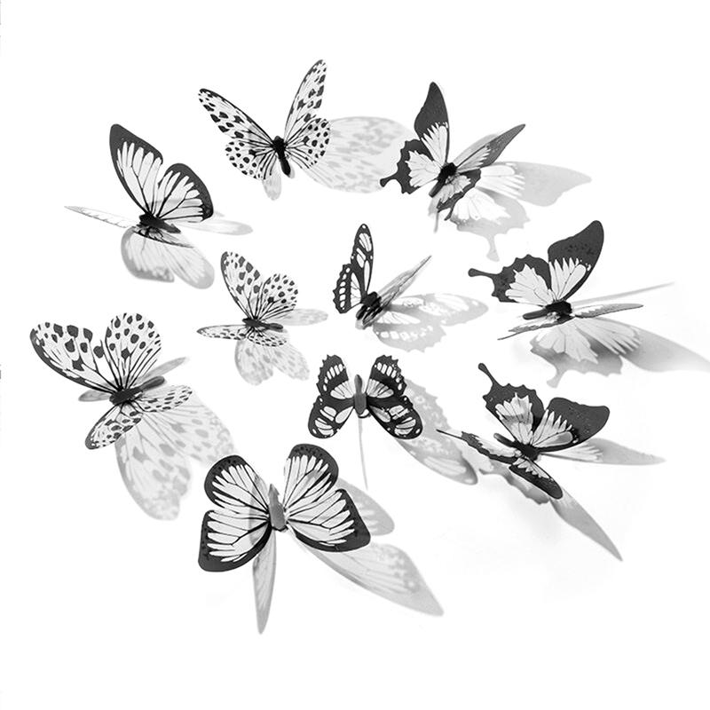 18Pcs/Set Black And White Crystal Butterflies Wall Sticker Beautiful Butterflies Art Decal Home Decor For Refrigerator Kids Room