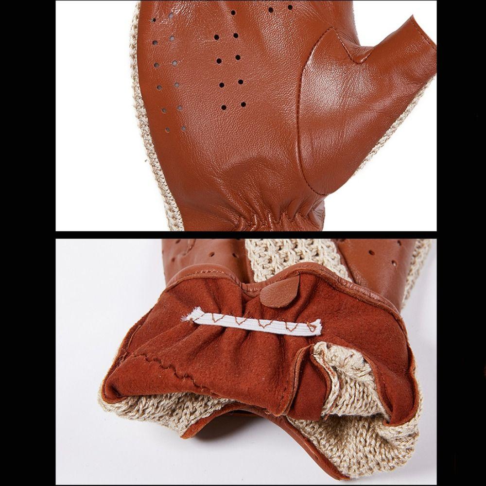 Pánské poloprsté rukavice z ovčí kůže pro strojníky, poloprsté kožené řidičské rukavice z jehněčí kůže, outdoorové